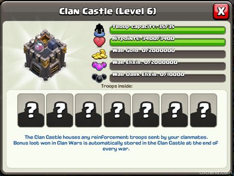 troops  clan castle  war clash  clans land