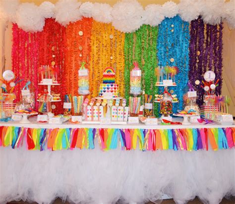 sweet simplicity bakery rainbow themed dessertcandy table party decor