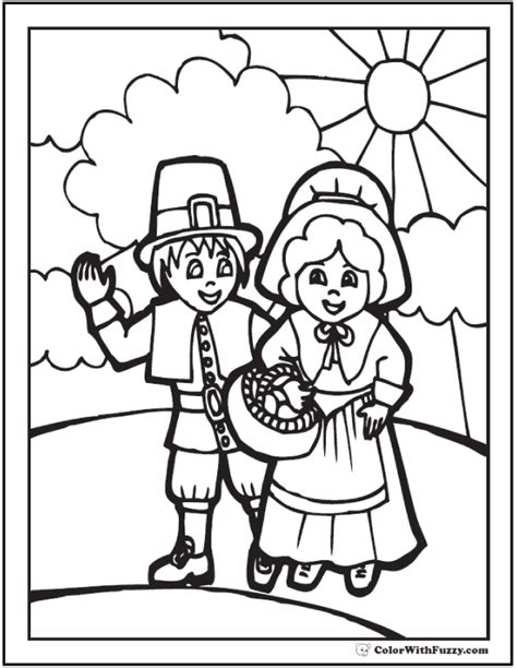 thanksgiving coloring page pilgrims  basket