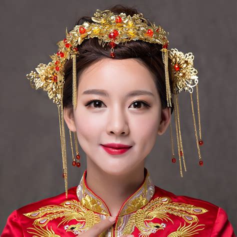 chinese traditional bridal headdress long tassels hairpin women brides