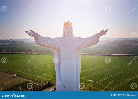 aerial drone view  jesus christ statue  swiebodzin stock image image  view tourism