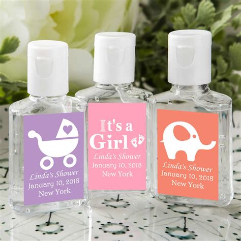 girl baby shower party favors personalized hand sanitizers  assembly