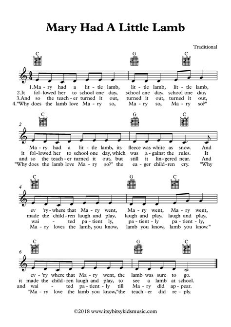 mary    lamb sheet   chords  lyrics itsy bitsy