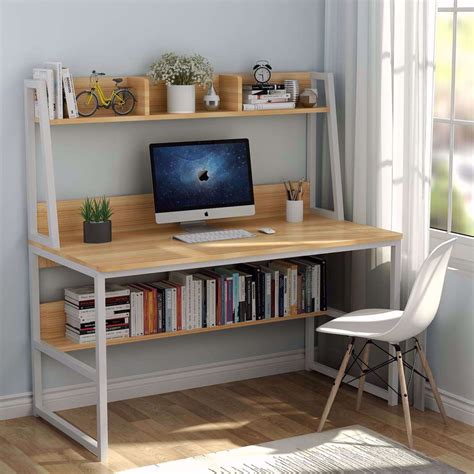 tribesigns computer desk  hutch  bookshelf  inches home office desk  space saving