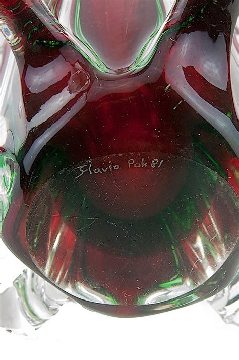 Italian Midcentury Green Murano Glass Vase Signed Flavio Poli At 1stdibs