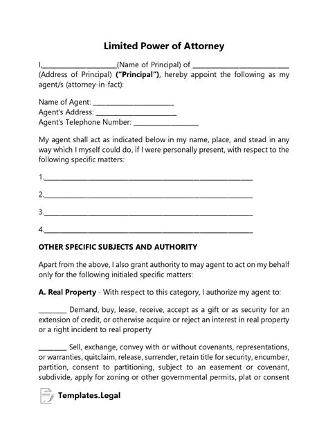 Limited Power Of Attorney Templates Free [word Pdf Odt]