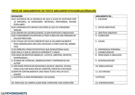 Tipos De Argumentos Ficha Interactiva Y Descargable Puedes Hacer Los