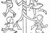 Maypole Coloring Pages Dancing Happily Friends sketch template