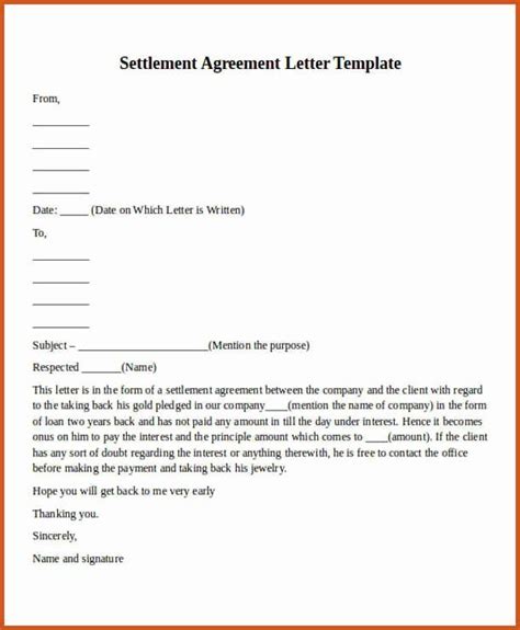 payment settlement agreement elegant payment agreement letter