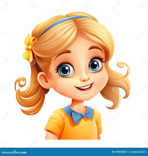 cartoon girl with blue eyes and blonde hair stock illustration