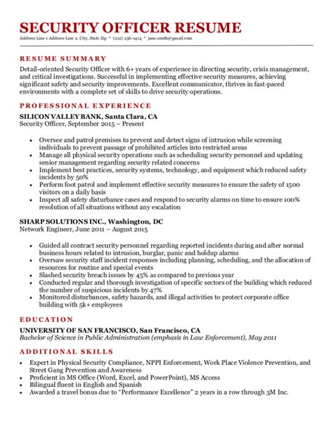security officer resume sample writing guide