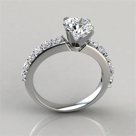 shared prong round brilliant cut moissanite engagement ring forever