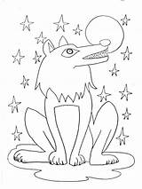 Loup Lune étoiles sketch template