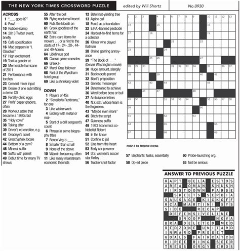 printable new york crossword puzzles printable crossword new york