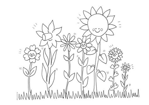 happy flowers spring summer colouring sheet print  home  etsy