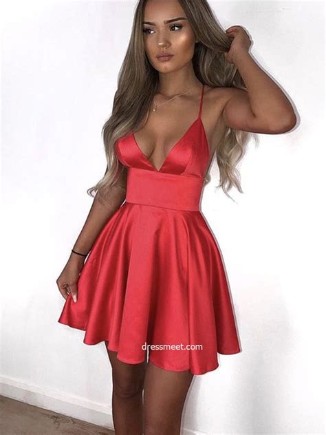 Cute A Line V Neck Spaghetti Straps Red Short Homecoming
