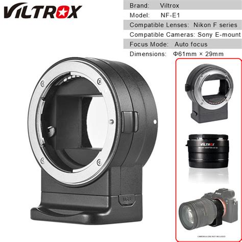 Viltrox Nf E1 Auto Focus Lens Adapter For Nikon F Mount Lens To Sony E