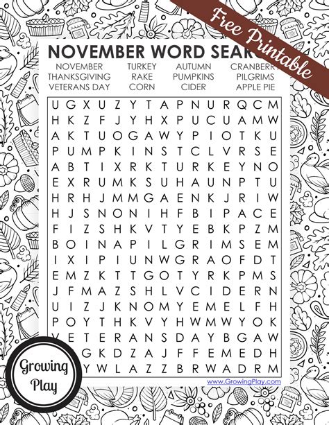 november word search  printable growing play