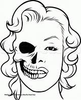 Skull Drawing Draw Monroe Easy Step Drawings Marilyn Skulls Skeleton Face Simple Jesus Tutorial Sugar Tattoo Dawn Outline Zombie Hand sketch template