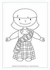 Coloring Pages Colouring Kids Scottish Girl Sheets Kilt Template Burns Night Tartan Activities Crafts Activityvillage Printable Girls Dance Traditional St sketch template