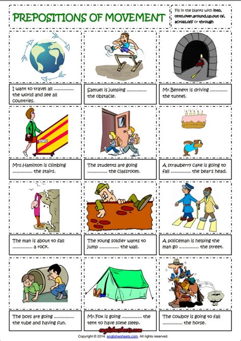 prepositions  movement english grammar worksheet prepositions
