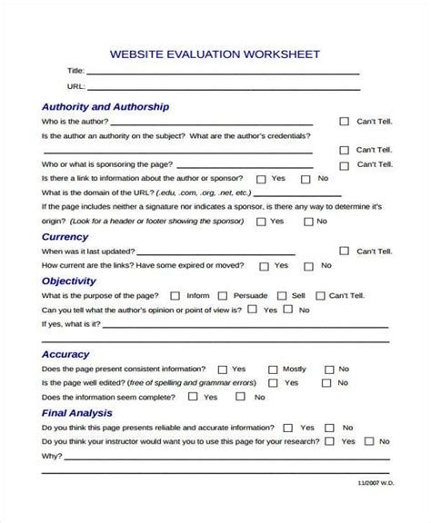 web evaluation worksheet   goodimgco