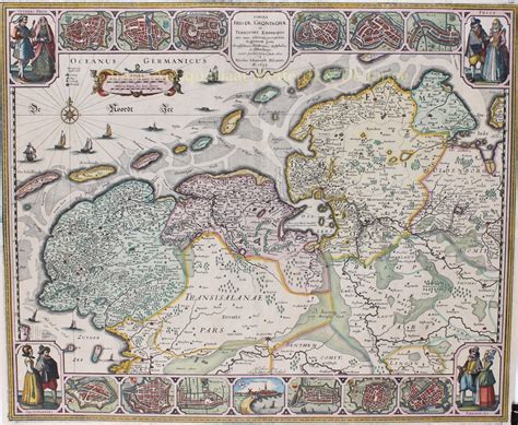 rare antique map  friesland  groningen  century cartography