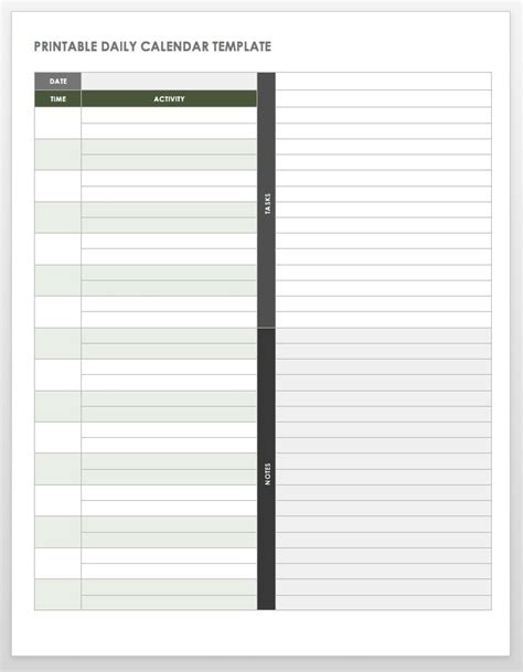 printable daily calendar