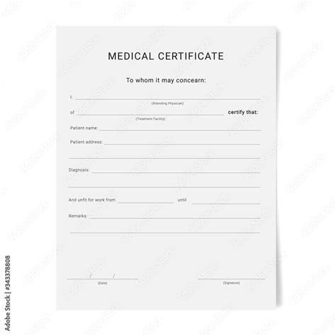 medical certificate form sick leave pad template stock vektorgrafik