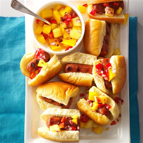 hot dog sliders  mango pineapple salsa recipe taste  home