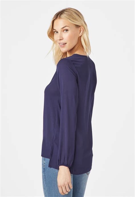 neck flowy blouse  dark indigo  great deals  justfab
