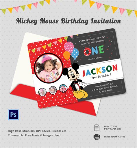 mickey mouse invitation template   psd vector eps ai format