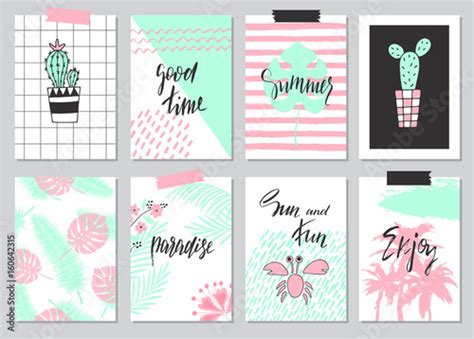 set of cute hand drawn summer cards background holiday