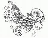 Coloring Fish Koi Pages Carp Drawing Colouring Outline Printable Adult Kids Clipart Line Aquarium Jellyfish Saltwater Getdrawings Print Paisley Realistic sketch template