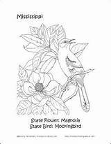 Coloring Mississippi Pages State Flower Bird Printable Print Printables Studies Embroidery Patterns sketch template