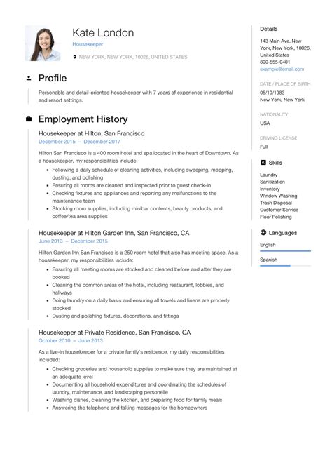 housekeeping resume template