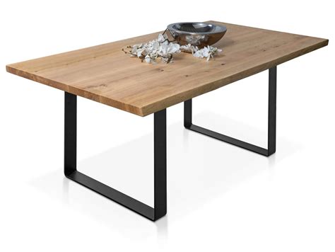 nebraska ii massivholztisch mit baumkante eichemetallkufen schwarz