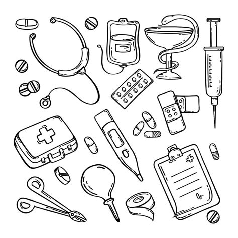 medical pharmaceutical hospital device set  drawings vector