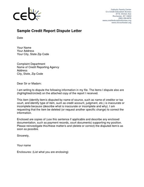 dispute letter  credit bureau template examples letter template