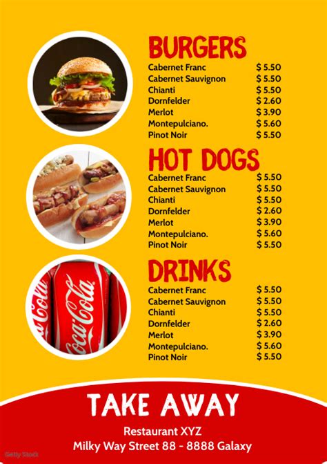 price list template menu card food drinks postermywall