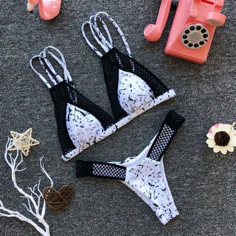 2019 summer sexy women mesh patchwork bikini sets push up padded