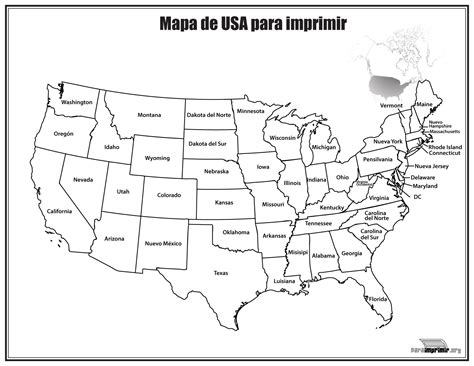 mapa de estados unidos  nombres  imprimir en