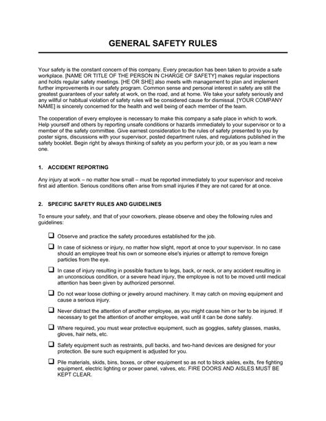 general safety rules template  business   box