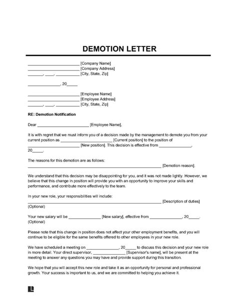 demotion letter template  word template demotion letter