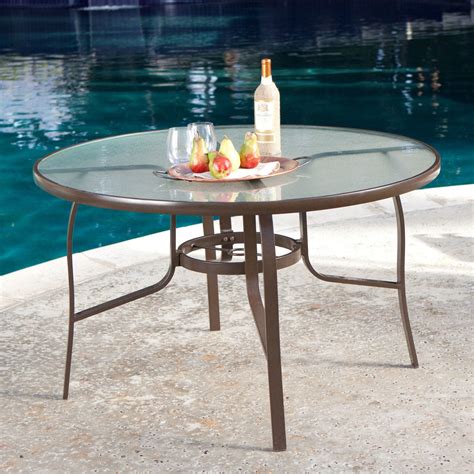 48 Inch Round Glass Top Outdoor Patio Dining Table With Umbrella Hole