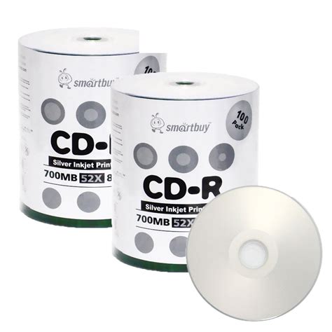 pack smartbuy  cd  mb min silver inkjet hub printable data blank media recordable