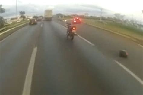 a motorcyclist was killed in brazil after being hit in the head by a tyre that flew off a car