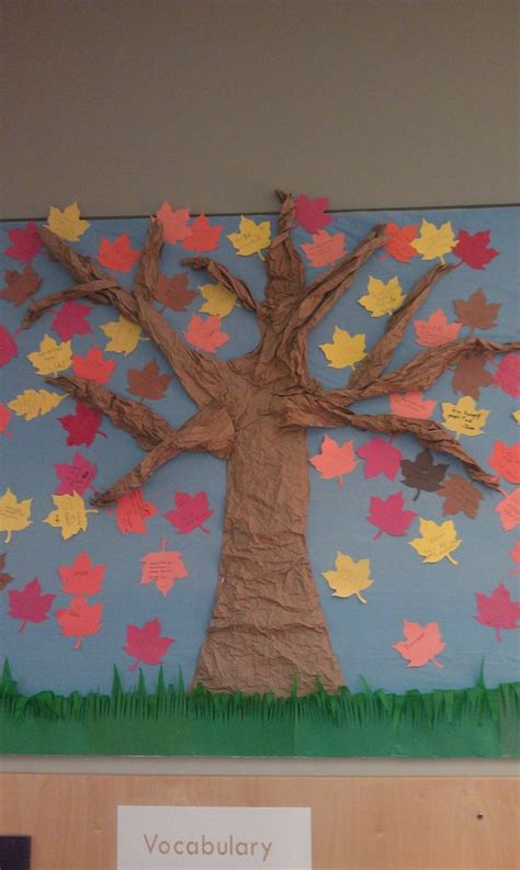 autumn tree  bulletin board    crumpled paper grocery bags