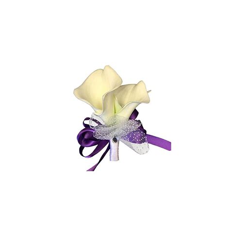 pin corsage white foam calla lily  pearl purple ribbon silk