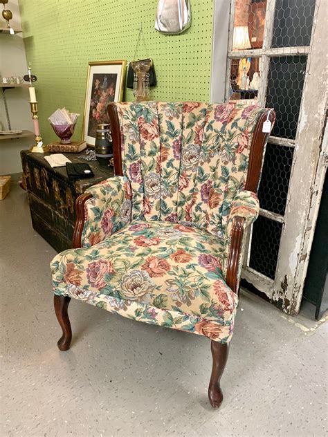reserved  tyler colorful vintage floral armchair  dark etsy